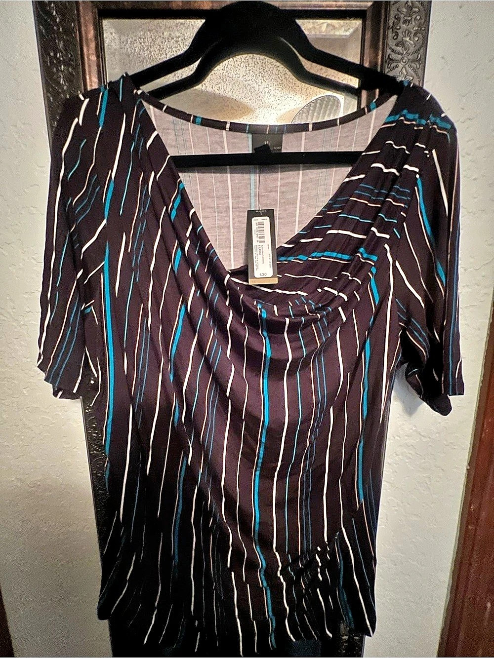 Worthington Striped Tunic in Black & Blue XL Like New